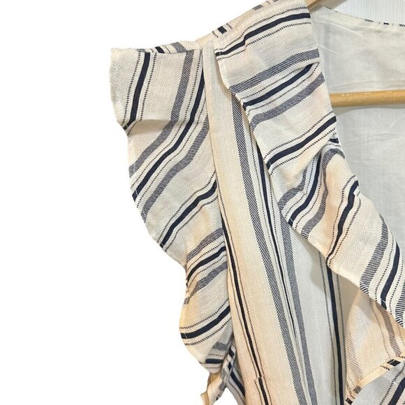 Aqua Ruffle Mini Wrap Dress Flutter Sleeve Navy White Striped Women's Size‎ M - Picture 8 of 10
